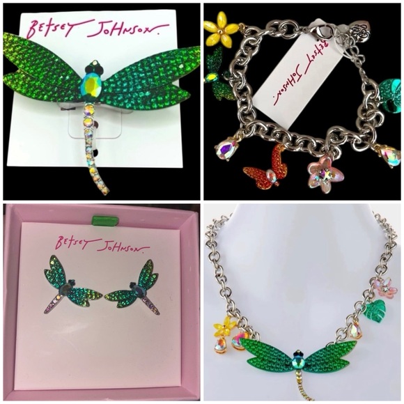 BETSEY JOHNSON 4 PIECE SET Garden Glam EARRINGS, RING, BRACELET & NECKLACE NWT - Picture 1 of 16